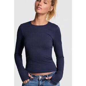 Victorias Secret PINK Women’s Sz XL Blue Cable Seamless‎ Stretch Long Sleeve Top